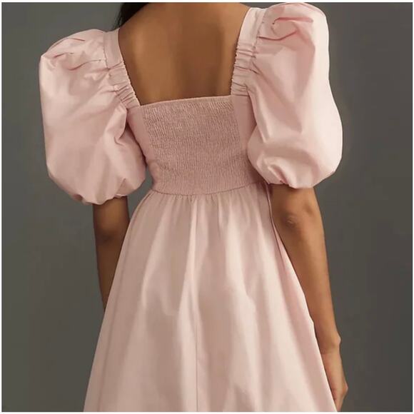 Maeve Anthropologie NWT Puff Sleeve Square Neck Mini Dress Coquette Pink Medium - Picture 7 of 8